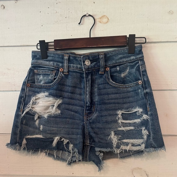 American Eagle Outfitters Blue Jean Shorts Distressed Frayed Hem - Picture 1 of 10